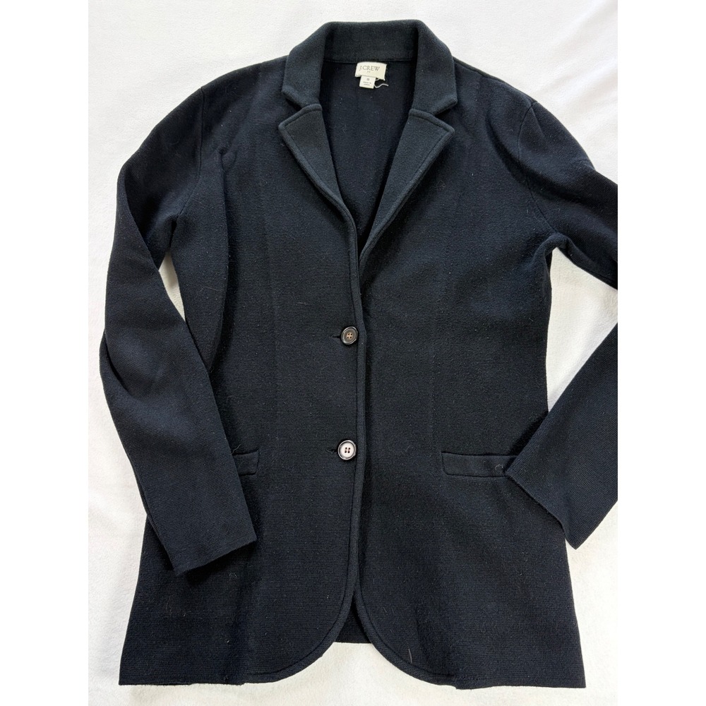 J.Crew Womens Black Knit Sweater Blazer Two Button Jacket Size S